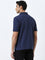 WES Casuals Dark Blue Relaxed-Fit Cotton Blend Polo T-Shirt