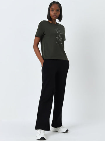 Studiofit Black High-Rise Cotton Blend Track Pants