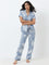 Wunderlove Dusty Blue Floral Shirt & High-Rise Pyjamas Set