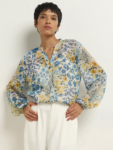 LOV Off-White Floral Printed Blouse with Camisole