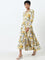 LOV Yellow Floral Printed Tiered Dress with Belt