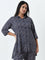 Diza Indigo Leaf Printed High-Low Tunic