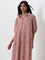 Utsa Red Striped A-Line Cotton Kurta