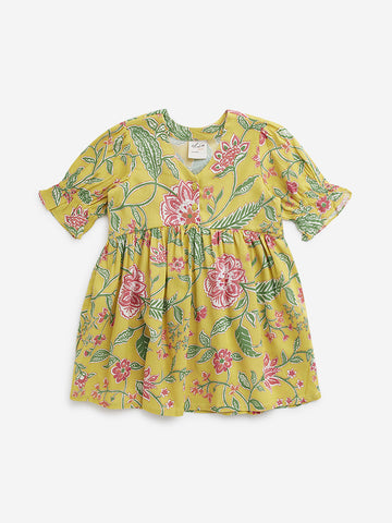 Utsa Kids Yellow Floral Printed Peplum Ethnic Top (2-8 years)