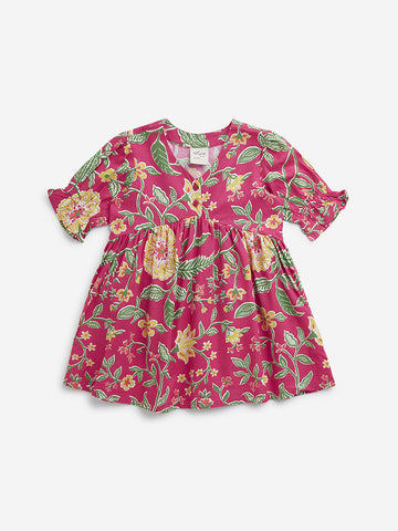 Utsa Kids Dark Pink Floral Printed Peplum Ethnic Top (2-8 years)