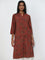 Utsa Red Printed Straight Cotton Kurta