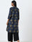 Utsa Indigo Floral Printed Straight Cotton Kurta