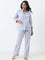 Wunderlove Blue Cotton Shirt with High-Rise Pyjamas Set