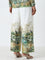 LOV Off-White Printed High-Rise Blended Linen Palazzos