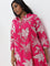 Diza Magenta Foliage Printed A-Line Cotton Kurta