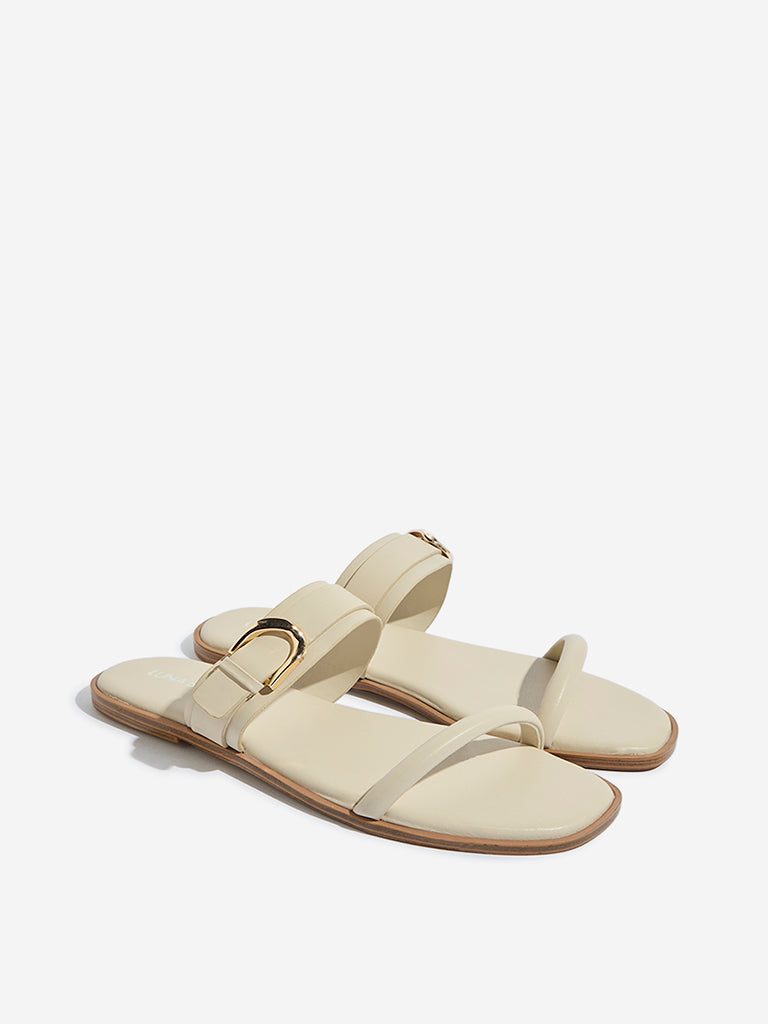 LUNA BLU Ivory Buckle-Detailed Comfort Slides – Cherrypick