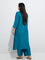 Diza Teal Foliage Embroidered A-Line Kurta