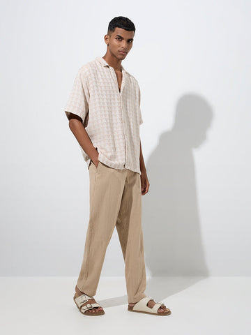ETA Beige Geometric Pattern Relaxed-Fit Cotton Shirt