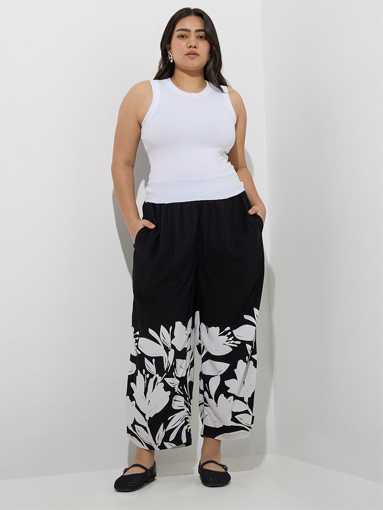 Gia Black Floral Design Mid-Rise Pants