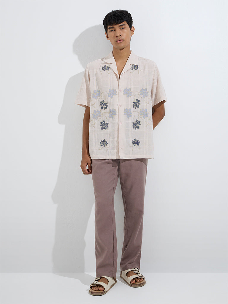 ETA Light Pink Embroidered Relaxed-Fit Cotton Shirt