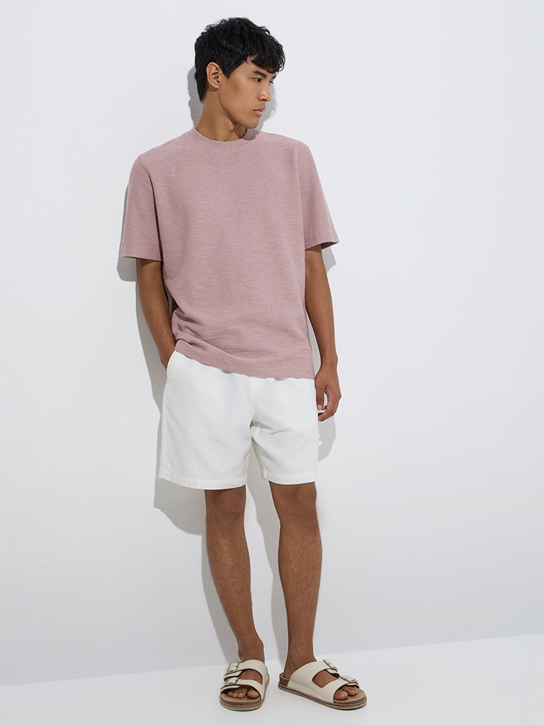 ETA Dusty Pink Textured Relaxed-Fit Cotton-Blend T-Shirt