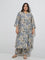 Diza Beige Botanical-Inspired A-Line Kurta