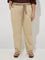 Gia Beige Solid High-Rise Cotton-Blend Trousers with Belt