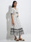 Bombay Paisley White Floral Design Cotton Tiered Dress