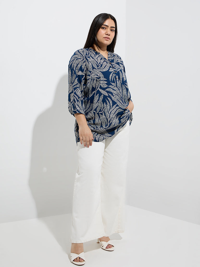 Diza Teal Foliage Printed Kurti