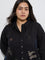 Diza Black Leaf Embroidered A-Line Cotton Kurta