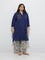 Diza Navy Embroidered Cotton Straight Kurta