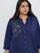 Diza Navy Embroidered Cotton Straight Kurta