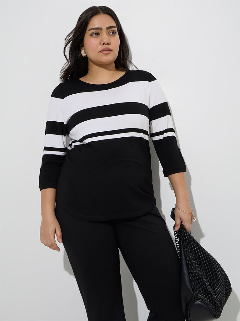 Gia Black Colour-Blocked Cotton T-Shirt