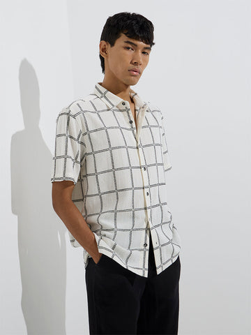 ETA White Checks Detailed Relaxed-Fit Cotton Shirt
