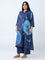 Diza Navy Floral Design A-Line Kurta