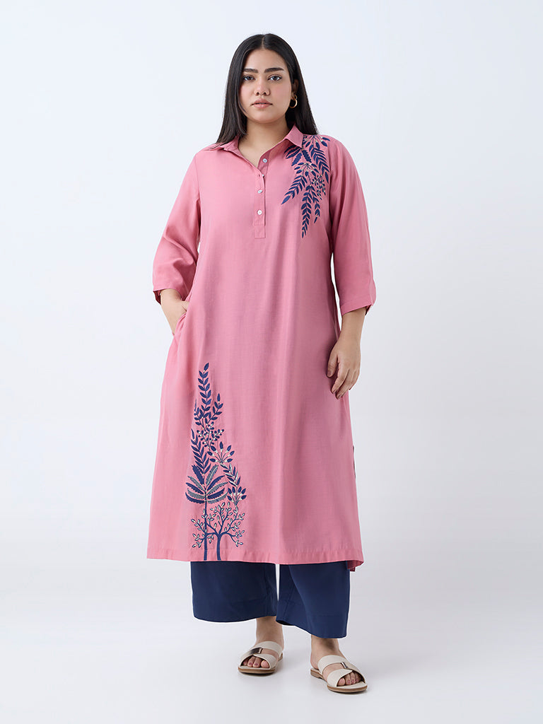 Diza Dusty Pink Leaf Design A-Line Kurta