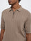 Ascot Taupe Relaxed-Fit Cotton-Blend Quarter-Zip Polo T-Shirt