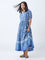 Bombay Paisley Blue Floral Pattern Cotton A-Line Dress