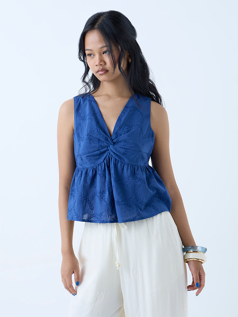 Bombay Paisley Indigo Embroidered Cotton Top