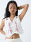 Bombay Paisley White Embroidered Cotton-Blend Waistcoat-Style Top