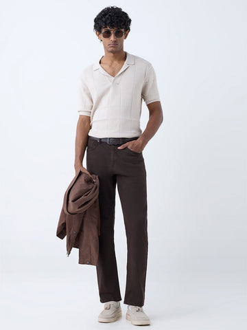 Ascot Beige Checks Design Relaxed-Fit Cotton-Blend T-Shirt