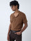 Ascot Brown Checkered Relaxed-Fit Cotton-Blend T-Shirt
