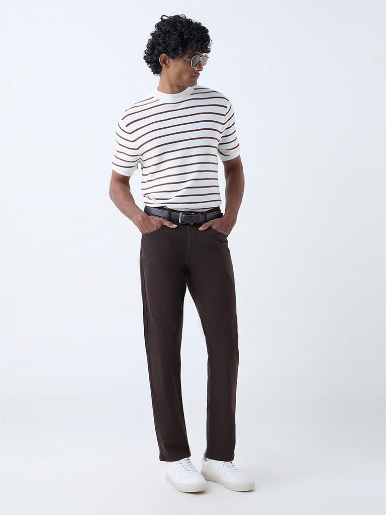 Ascot White Stripe Relaxed-Fit Cotton T-Shirt