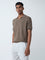 ETA Brown Knit-Textured Relaxed-Fit Cotton Polo T-Shirt