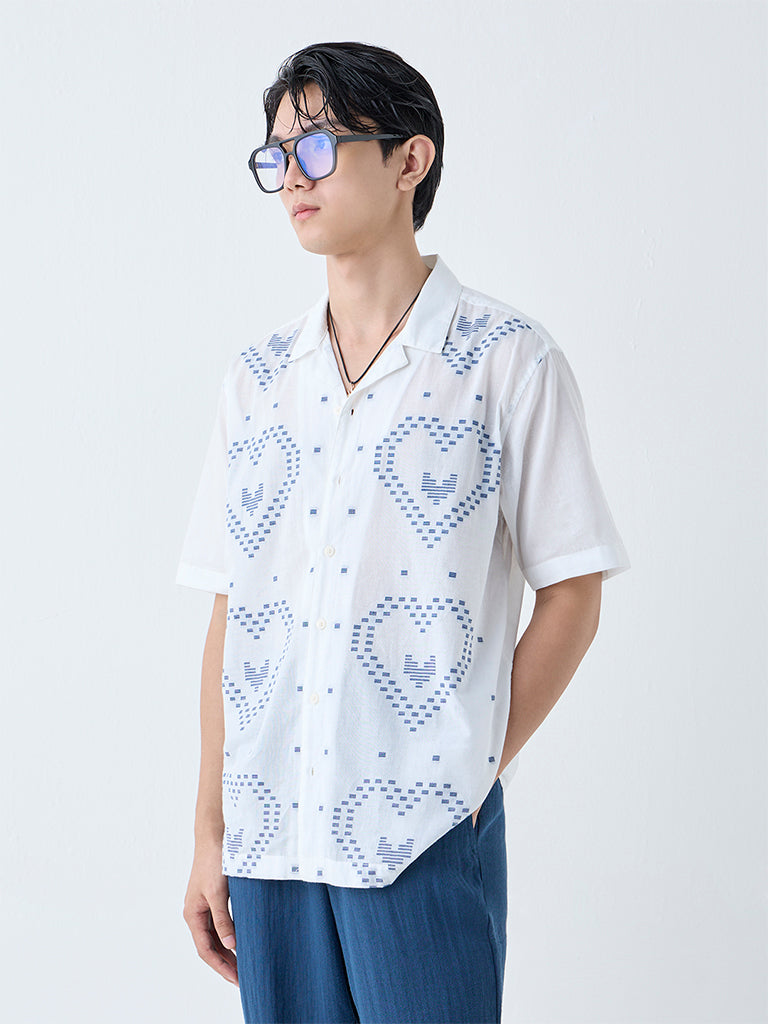 ETA White Printed Relaxed-Fit Cotton Shirt