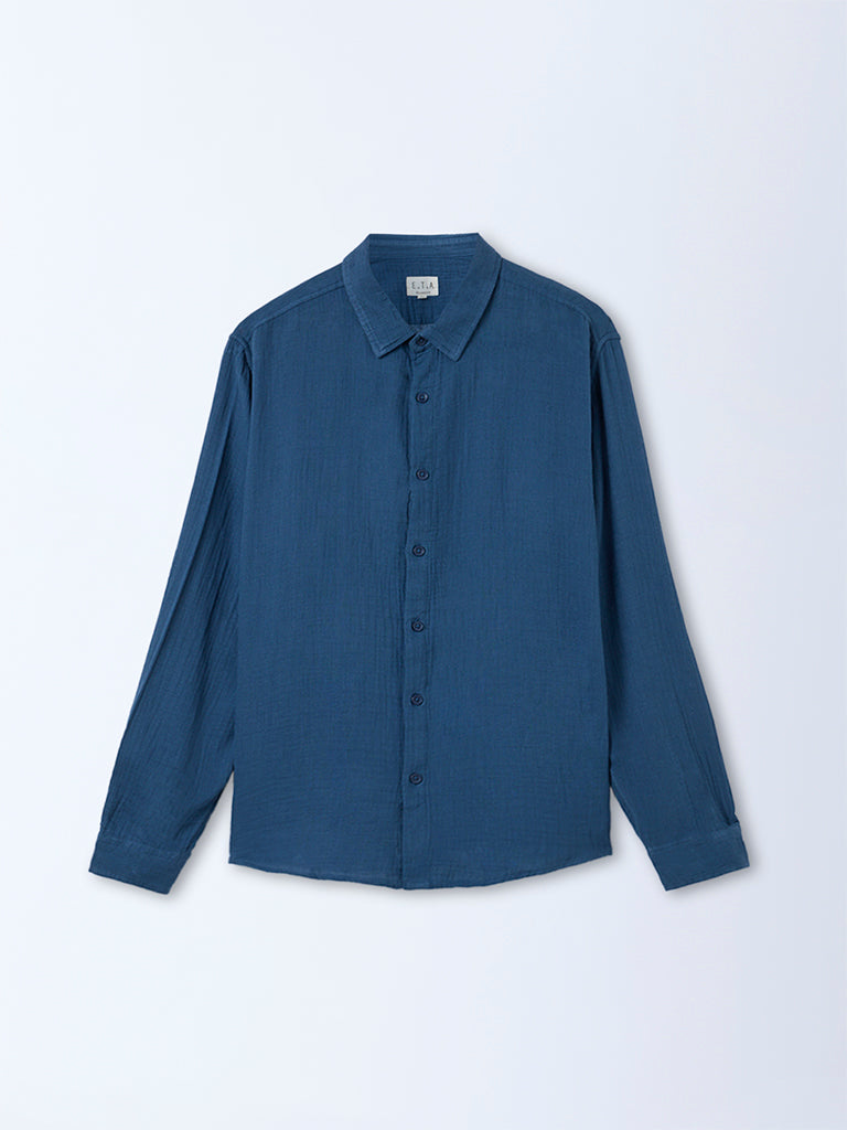 ETA Indigo Crinkle-Textured Relaxed-Fit Cotton Shirt