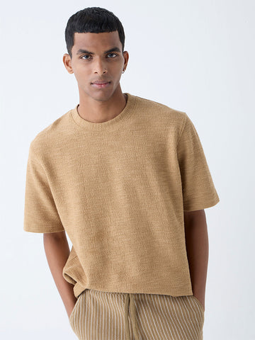 ETA Brown Self-Textured Relaxed-Fit Cotton-Blend T-Shirt