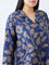 Diza Blue Floral Detailed A-Line Cotton Kurta
