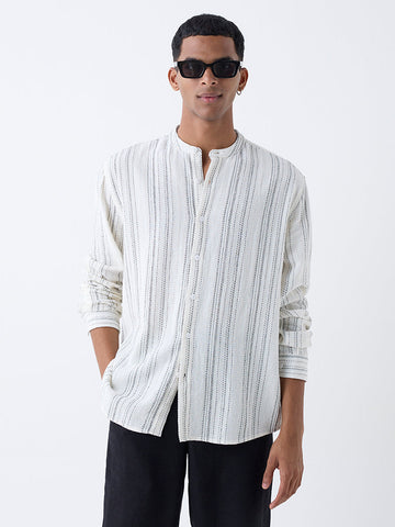 ETA Off-White Stripe Embroidered Relaxed-Fit Cotton Shirt