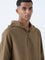 ETA Brown Solid Relaxed-Fit Cotton-Blend Hooded Shirt