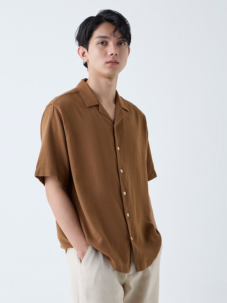 ETA Brown Solid Relaxed-Fit Shirt