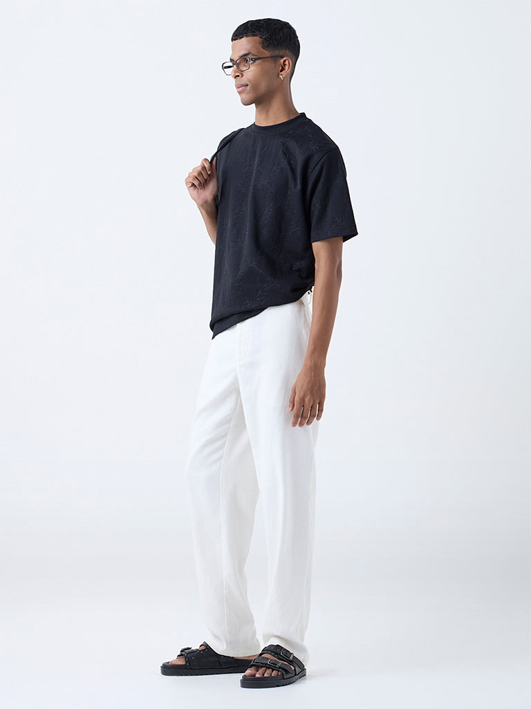 ETA Black Botanical Design Relaxed-Fit T-Shirt