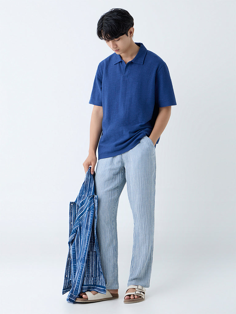 ETA Indigo Self Relaxed-Fit Cotton-Blend Polo T-Shirt