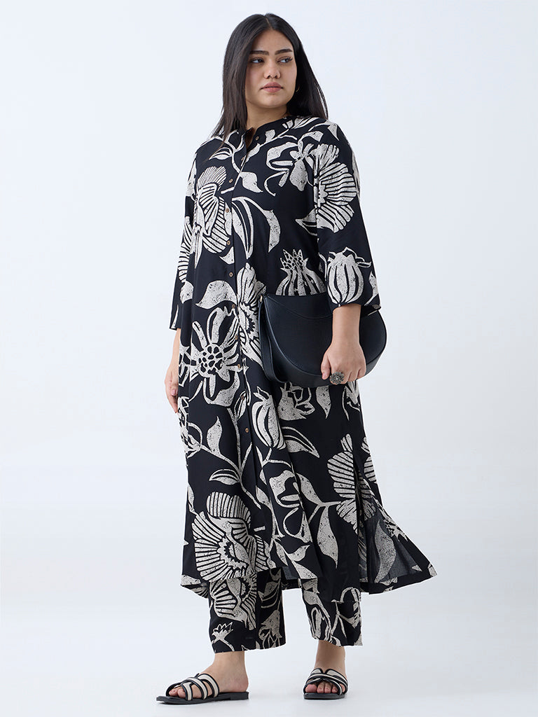 Diza Black Foliage Design A-Line Kurta