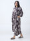 Diza Dark Brown Floral Pattern A-Line Kurta